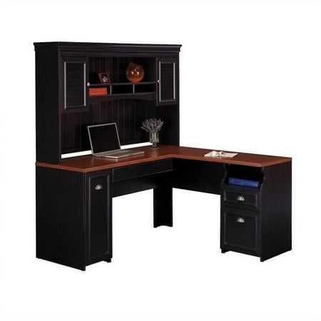 Bush Furniture Fairview 60 L-Shape Computer Desk with Hutch in Antique Black