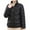 Black, variant on purcolt Women's Plus Size Puffer Jacket Full-Zip Stand Collar Drawstring Jacket Waterproof Warm Winter Outerwear with Pockets
