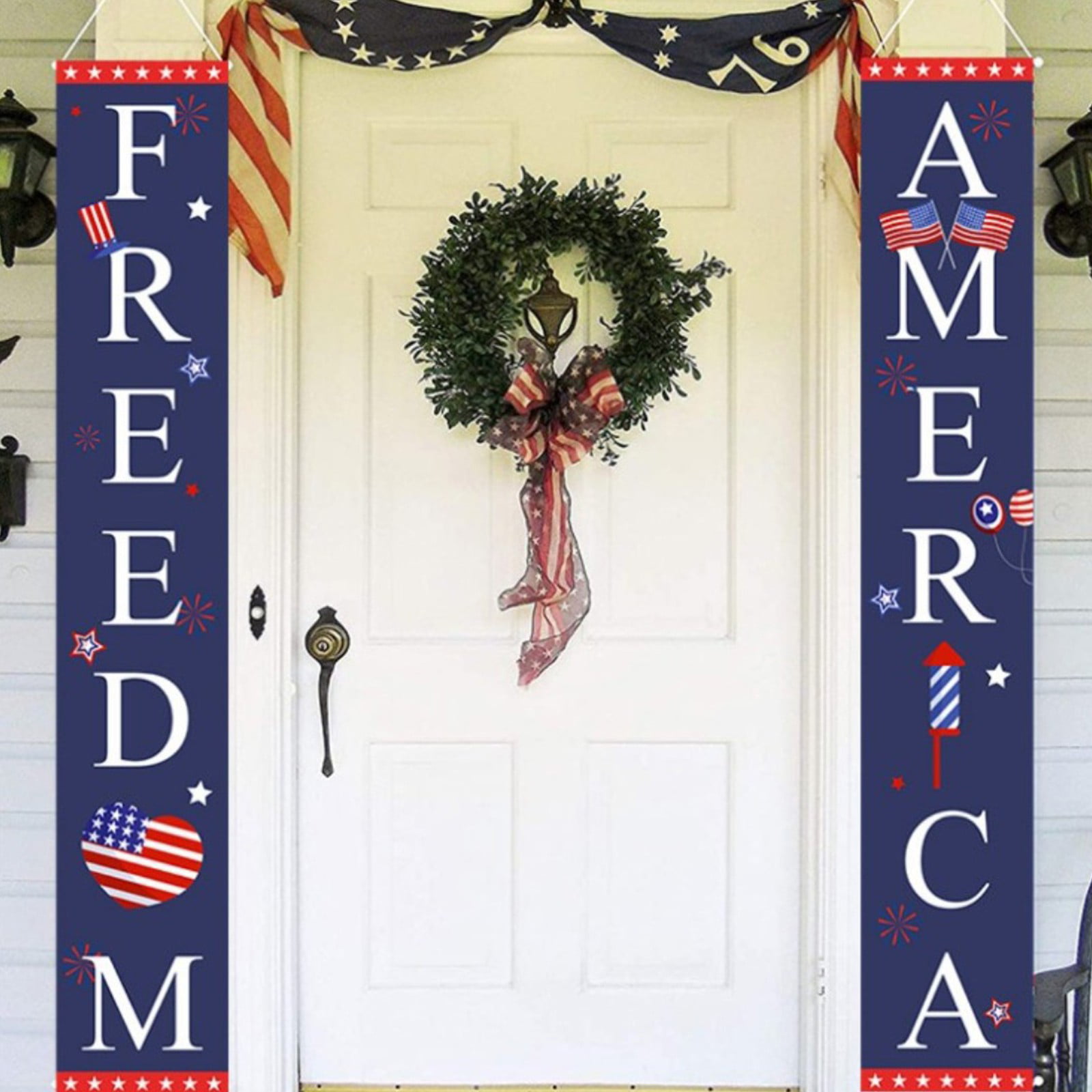 Patriotic Americana July 4 Door Wall Hanging Wreath Sign Glitter Party Decor 11" 