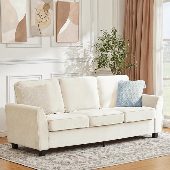 83 Inch Modern 3 Seater Sofa, Oversized Cloud Couch with Washable Detachable Covers, Comfy Chenille Upholstered Sofa for Living Room, Apartment, Beige, Deep Seat Comfortable Couch