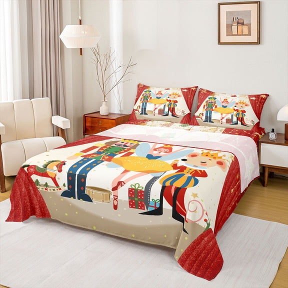 Homewish Kawaii Ballet Princess Twin Sheet Sets for Kids, Royal Nutcracker Guard Twin Fitted Sheet, Dreamy Fairy Tale Flat Sheet, Microfiber Bedroom Decor, 3pcs