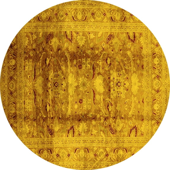 Ahgly Company Machine Washable Indoor Round Oriental Yellow Traditional Area Rugs, 3' Round