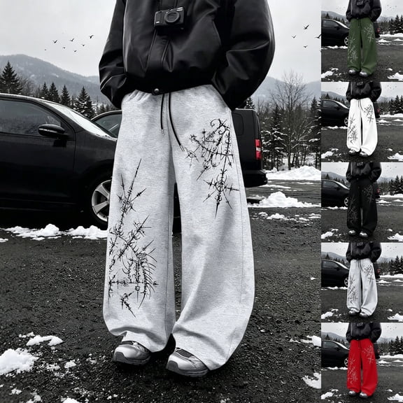 ibiyuan Men's Y2k Spiderweb Graphic Baggy Sweatpants Elastic Waist Wide Leg Active Track Pants Streetwear