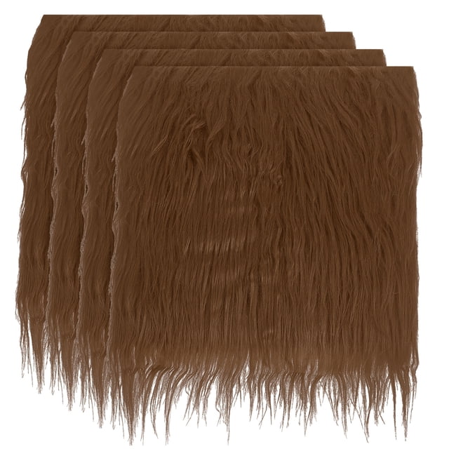 Unique Bargains 4 Pcs 10 x 10 Inch Plush Faux Fur Fabric Square Fluffy Faux Fur Patches Cuts, Brown