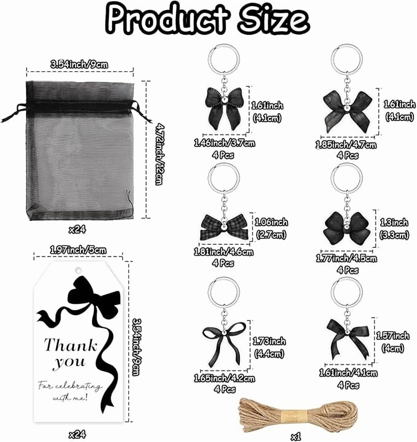 72Pcs Black Bow Party Favors Black Bow Key Chains Thank You Tags Bow Theme Keychains Gift Organza Bags for Girl Birthday Bachelorette Baby Shower Bridal Shower Party Supplies