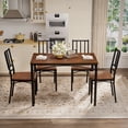 thumbnail image 5 of PORKISS 5-Piece Small Space Dining Set, 1 Table and 4 Chairs, Wood and Steel, Dining Table Set for 4 with Comfortable PU Seats, Walnut+Black, 5 of 10