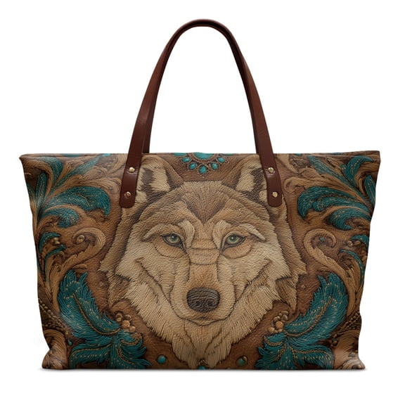 ZUXONGSY Leather Wolf Print Top Handle Tote Bag for Women Large Capacity Tote Handbag Portable Top Handle Satchel with Inner Pocket for Travel Vacation