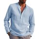 thumbnail image 1 of Gran oferta de camisas de manga larga de algodón y lino para hombre, cuello alto de Color sólido de verano, estilo playero informal de talla grande Tan Jianjun unisex, 1 of 2