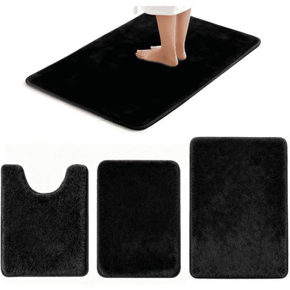 Bathroom Rugs Sets 3 Piece, Plush Absorbent Microfiber Non-Slip Bathmat,Coral Fleece,U-Shaped Toilet mat, Bathroom mat, Bath, Shower
