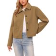 thumbnail image 4 of Chaqueta recortada para mujeres, casual, de manga larga, con frente abierto, abotonada, abrigo exterior con bolsillos, XS, color camello, 4 of 6