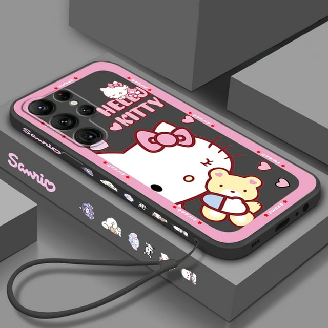 Sanrio Hello Kitty Cartoon Liquid Left Rope For Samsung Galaxy S24 S23 S22 S21 S20 FE S10 Ultra Plus Lite 5G Cover Funda Gift Festivals