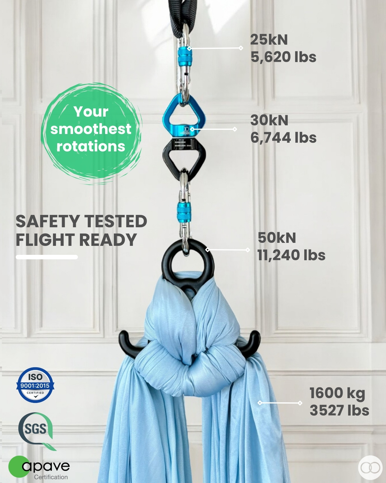 Orbsoul Aerial Silks Set + Yoga Hammock (Complete Rigging Hardware) - Premium Aerial Nylon Silks 40 Denier Tricot