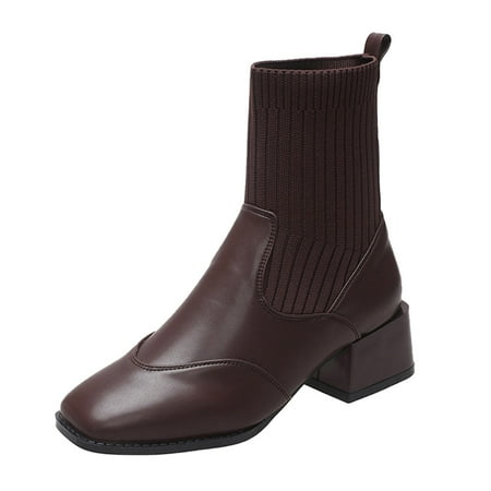 

TAIAOJING Womens Boots Autumn And Winter Ankle Boots Thick Heel Low Heel Square Toe Solid Color Sock Boots Fashion Shoes
