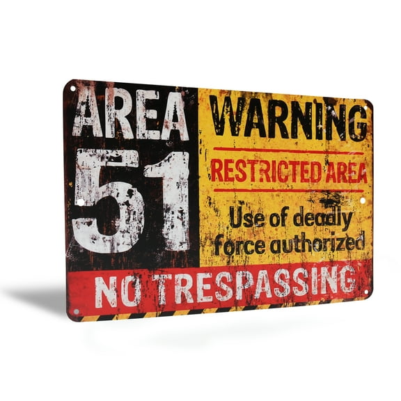 Metal Area 51 No Trespassing Wall Art Tin Sign Man Cave Outdoor Home Room Decor