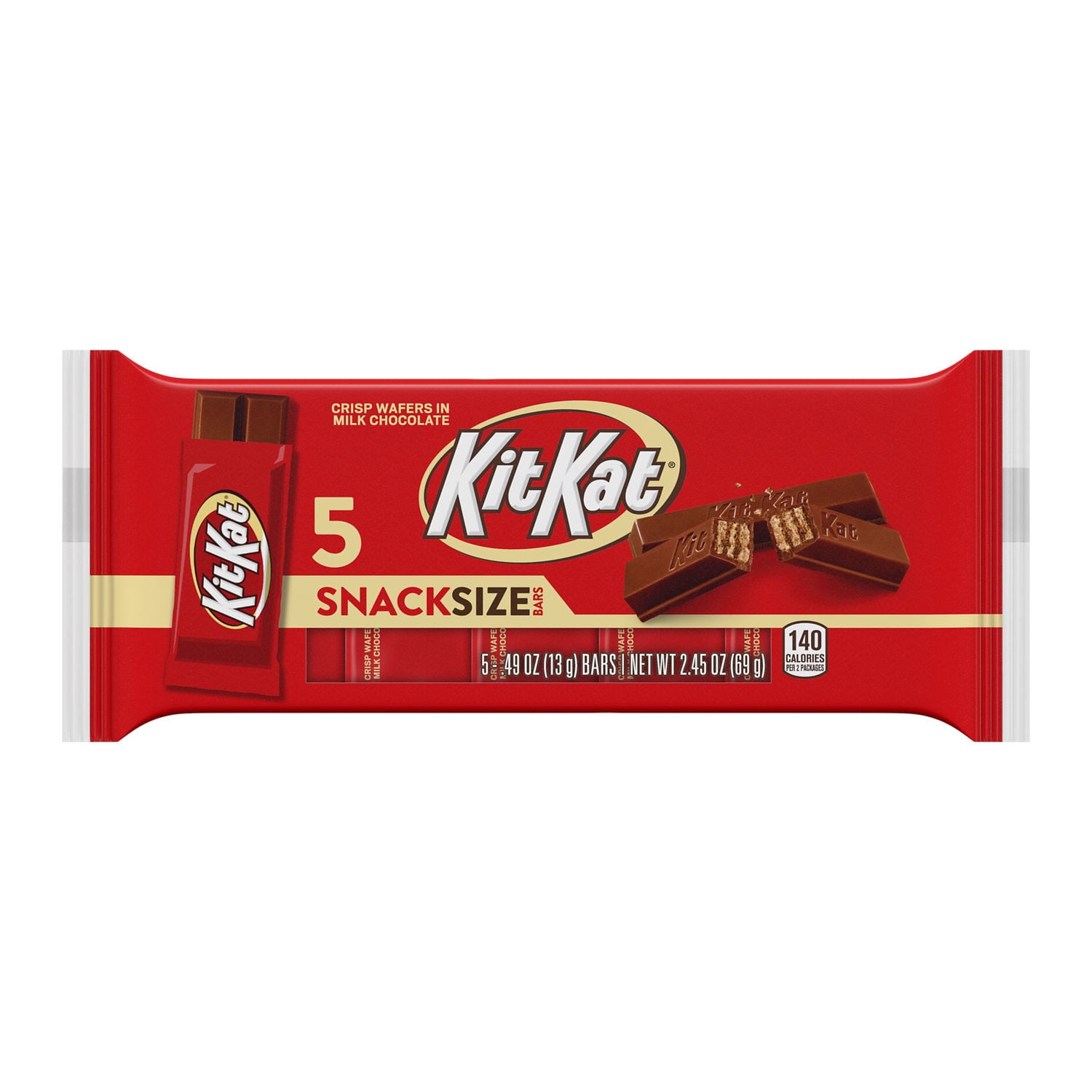 KIT KAT® Milk Snack Size, Individually Wafer Candy Bars, 0.49 oz (5 Count) -