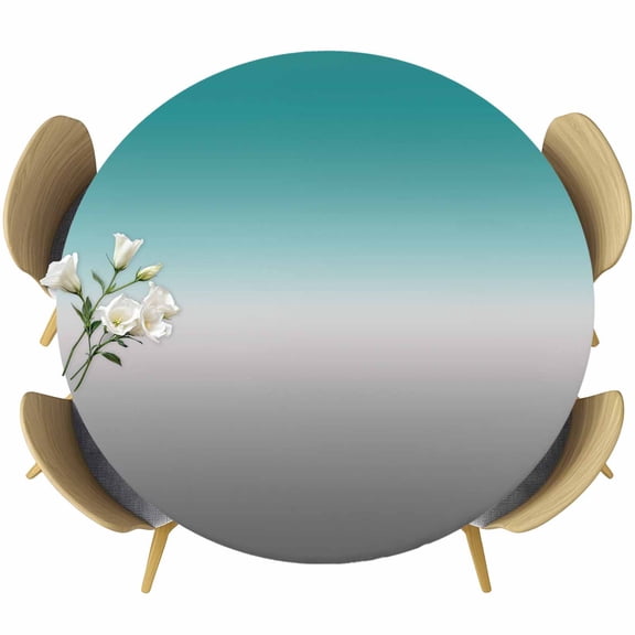 Ombre Turquoise and Grey Fitted Round Tablecloths Elastic Edged Table Covers 55"-60",Waterproof Table Cloth for Kitchen Holiday Party Tables Decor