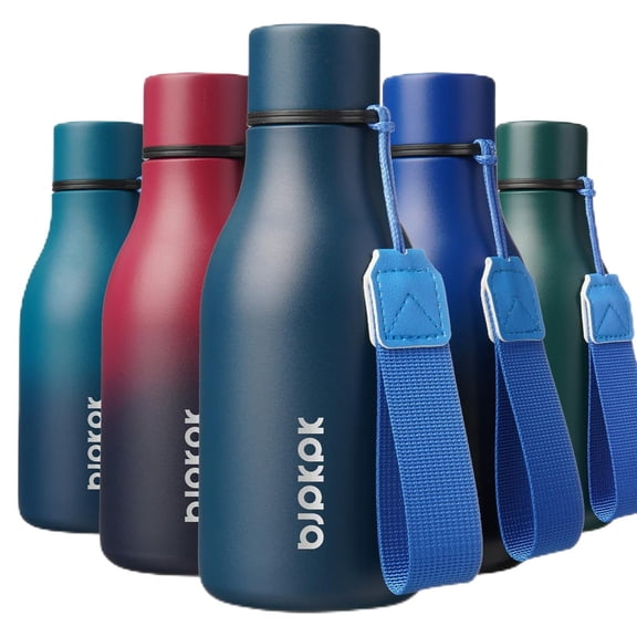 BJPKPK Insulated Water Bottles, 12oz Stainless Steel Metal Water Bottle with Strap, BPA Free Leak Proof Thermos, Mugs, Flasks, Reusable Water Bottle for Sports & Travel, Navy Blue