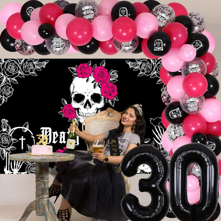 Decorazioni Compleanno 30 Anni Donna - Set 'Rip To My 20s' Con Striscione, Palloncini, Topper Torta E Fascia, Tema Nero - 3