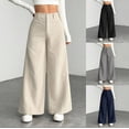 thumbnail image 2 of ctdiral Palazzo Pants for Women Corduroy Wide Leg Pants with Pockets Solid Color Baggy Work Trousers Dressy Elastic Waist Button Office Long Pants Gray S, 2 of 9