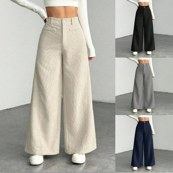 XPMWRP Gaucho Pants for Women Corduroy Wide Leg Palazzo Culottes Bottoms Work Trousers Loose Fit Dressy Casual Office Elastic Waist Gray S