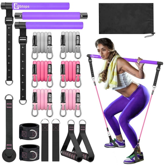 Pilates Bar Kit with Resistance Bands, Adjustable Upgraded 20/30/50LBS Pilates Bar with Stackable Bands Workout Equipment for Legs,Hip,Waist and Arm Full Body Workouts Pilates