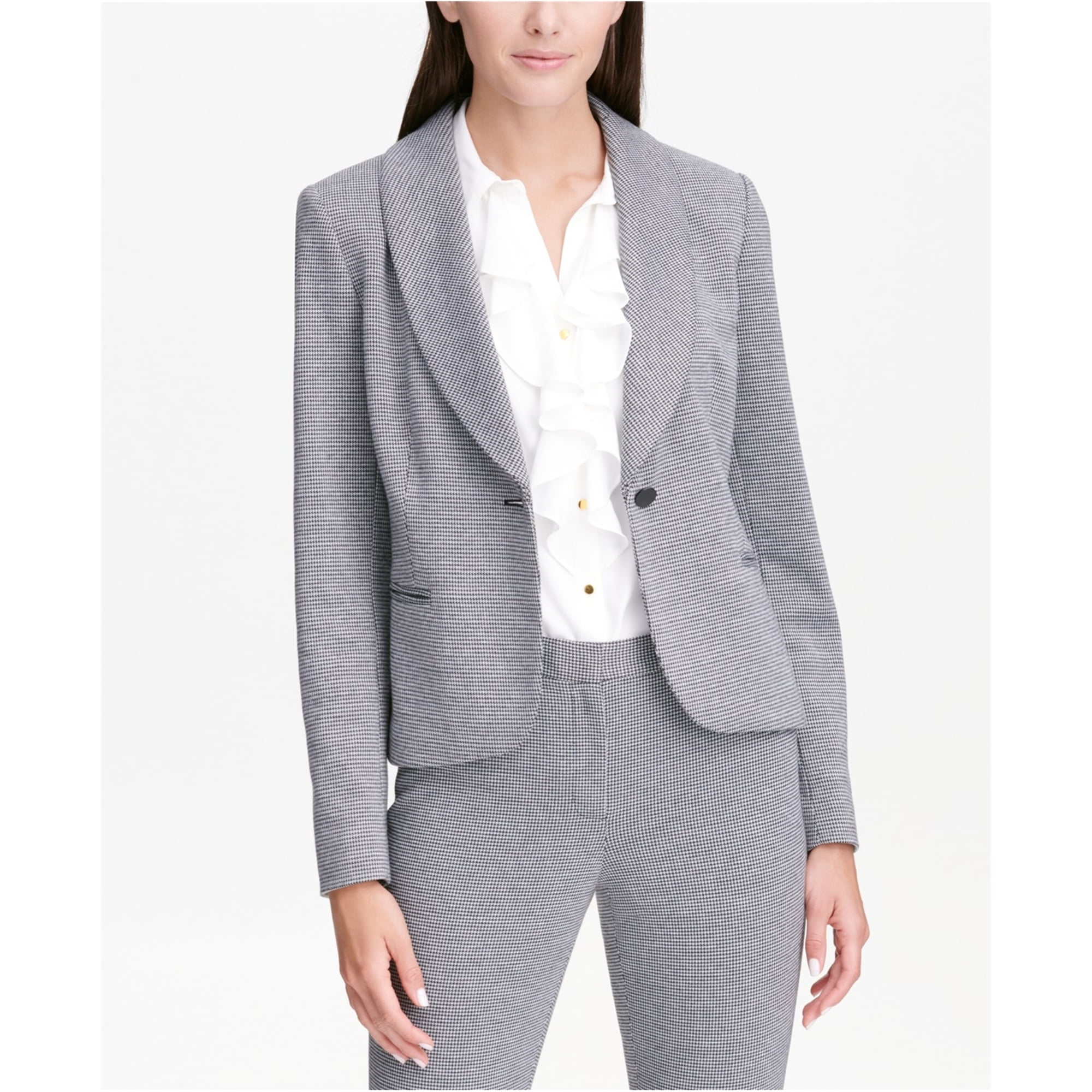 Calvin Klein Womens Shawl Collar One Button Blazer Jacket, Grey, 16 -  