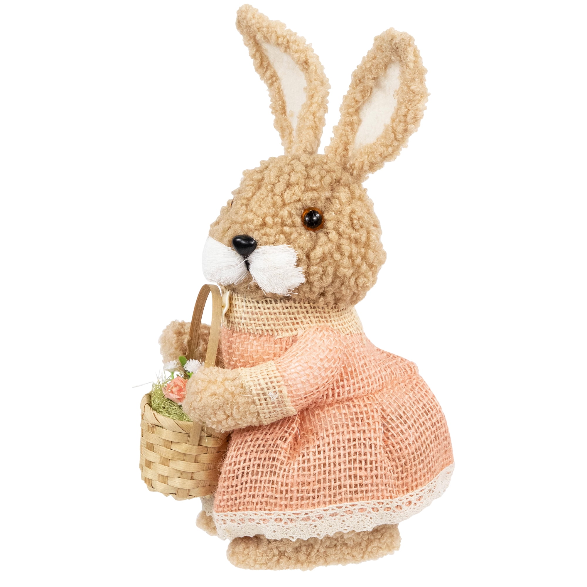 Northlight Plush Girl Easter Rabbit Decoration with Basket - 10"