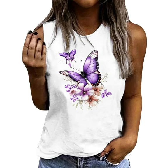 Tank Tops for Women Summer Casual Round Neck Short Sleeved Printed Graphic Tees Loose Sleeveless T Shirt