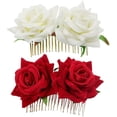 thumbnail image 1 of 2Pcs Bridal Hair Bun Clips Fabric Rose Flower Hair Combs Wedding Hair Styling Tool, 1 of 8