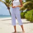 thumbnail image 4 of Lumtrix Cotton Linen Capri Pants For Women Loose Straight Leg Drawstring Elastic Waist Cropped Pant Casual Summer Beach Clothe Light Blue 2XL, 4 of 7