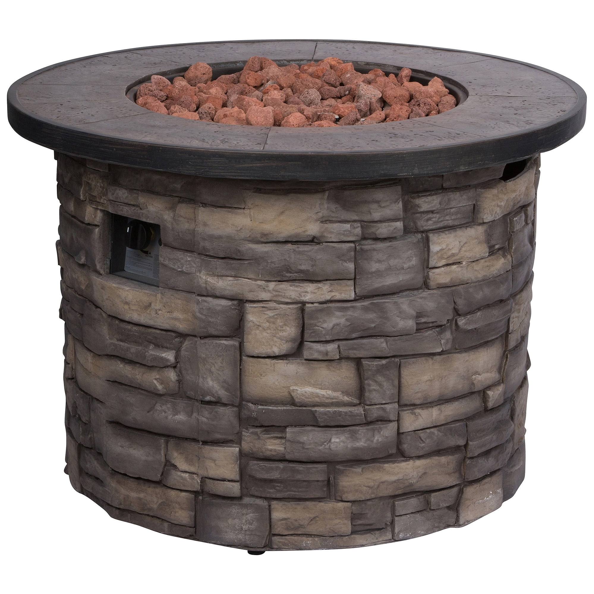 Shine Company 35" Round Propane Gas Fire Pit Table with Lava Rocks in Gray
