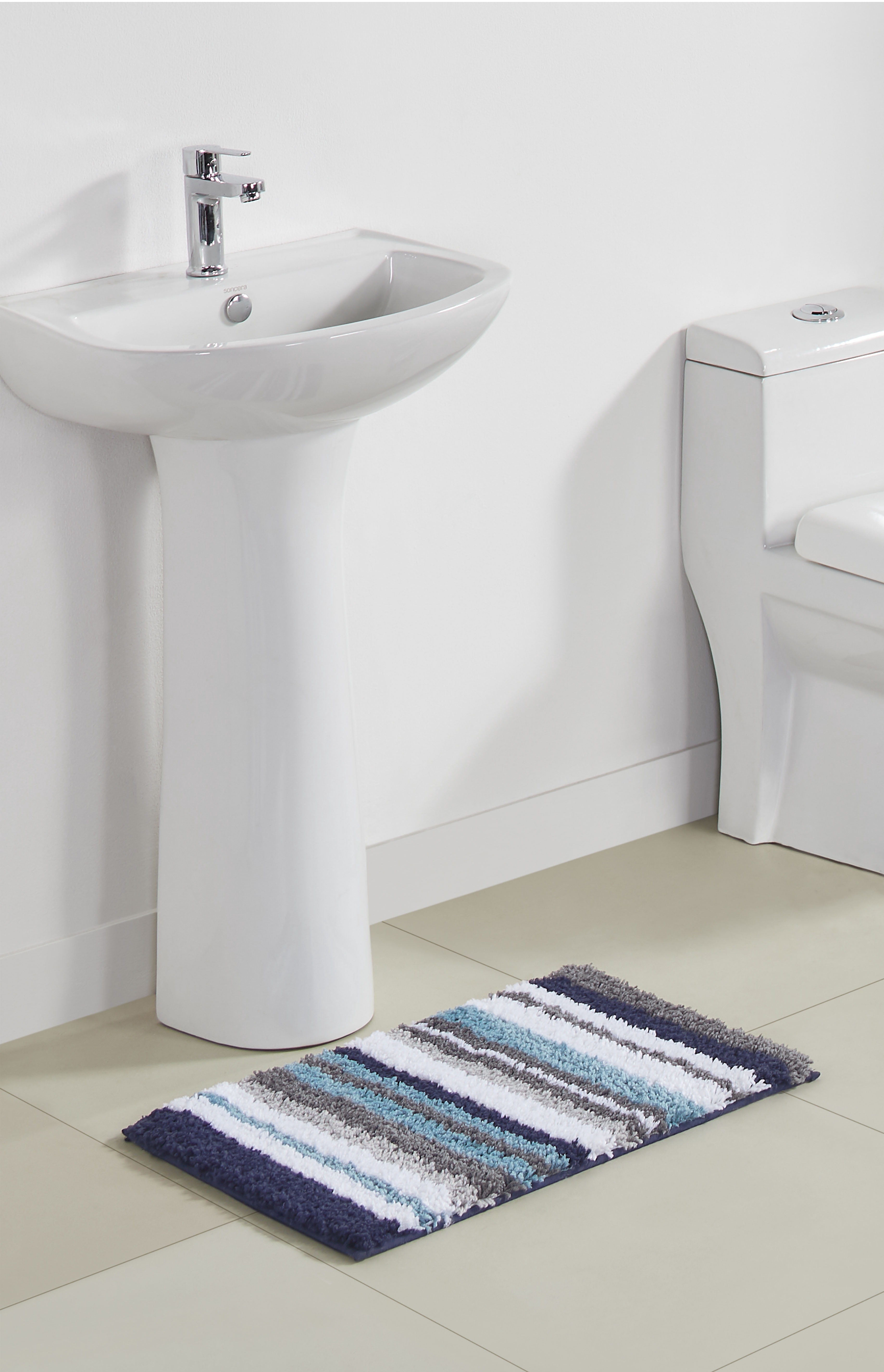 Better Trends 3 Piece Bathroom Rug Set 100% Polyester Soft Water Absorbent Non Slip Bath Mat Machine Washable Rug Griffie Collection - Blue