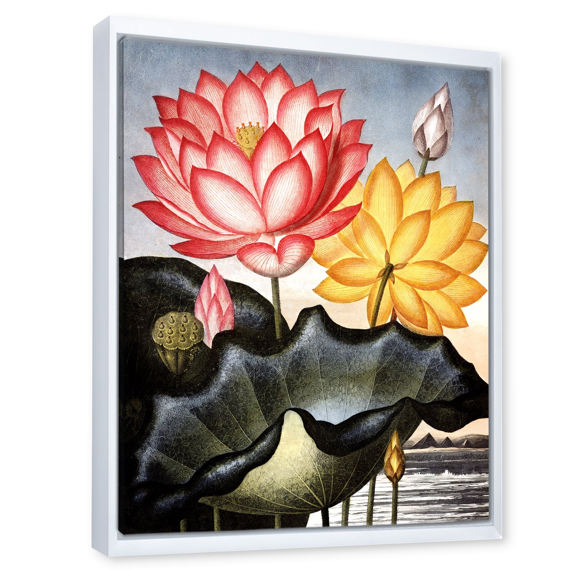 Designart 'Ancient Flowers II' Traditional Framed Canvas Wall Art Print