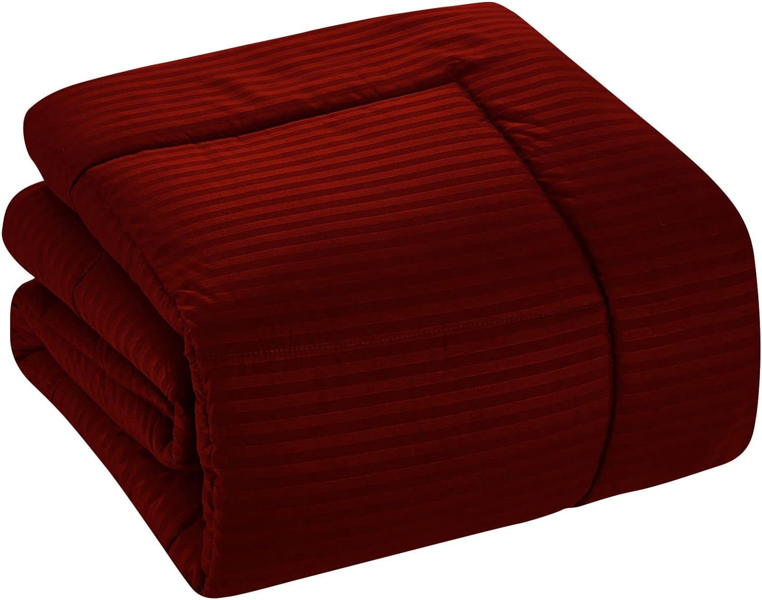 D.N.G. BEDDINGS King/Cal King Size 800 Thread Count, 100% Egyptian Cotton, Burgundy Premium Hotal Quality, 3 Piece Box Design Striped Comforter Set