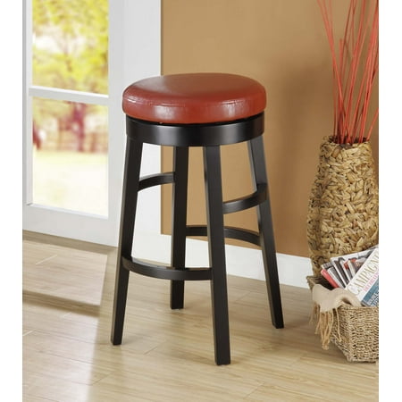 Halo Stool Black-Fabric:Red Bicast Leather,Height:26 inch