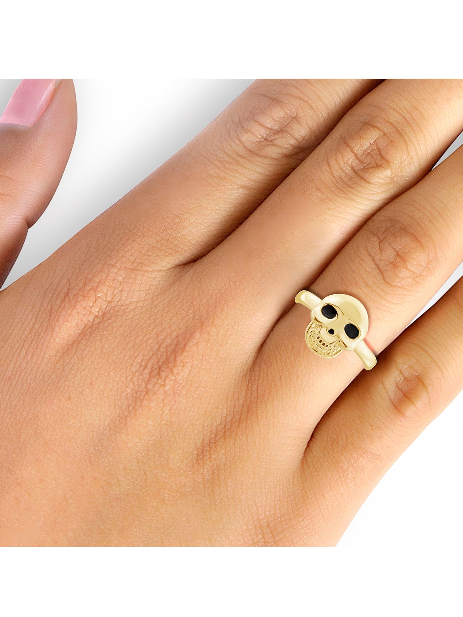 JewelersClub 14K Gold Plated Silver Skull Ring for Women | Dainty 14K Gold Plated Silver Promise Ring For Women | Silver Skull Ring For Women