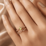 2PCS Adjustable Green CZ Stackable Rings for Women, Gold Tone Copper Ring Set