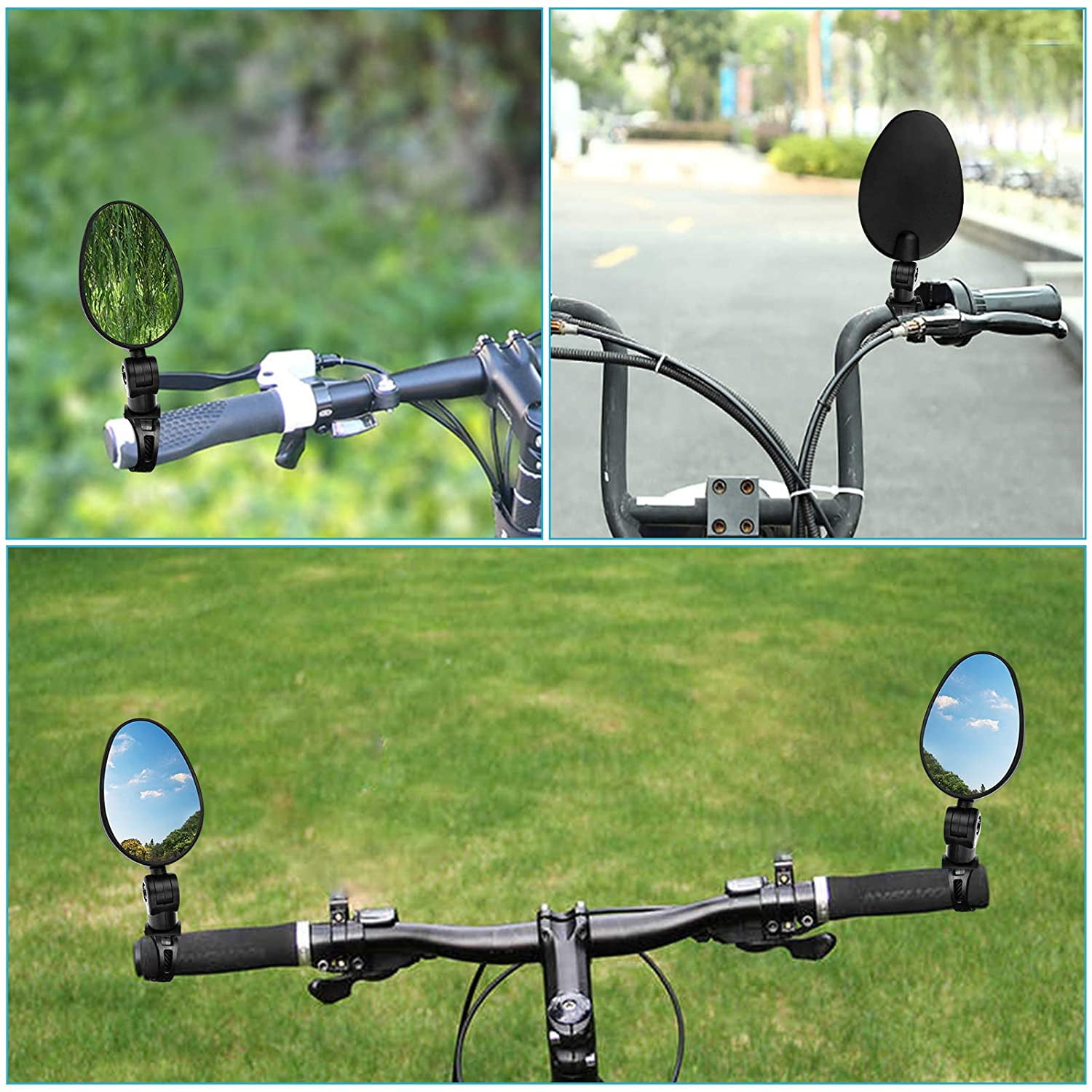 2 Pack Bicycle Mirrors Universal Mini 360 Rotaty Rear View Camera Handlebar Glass Mirrors for Bike Bicycle Ebike Scooter Left and Right Handlebar Side Mirror Bicycle Rearview Mirror