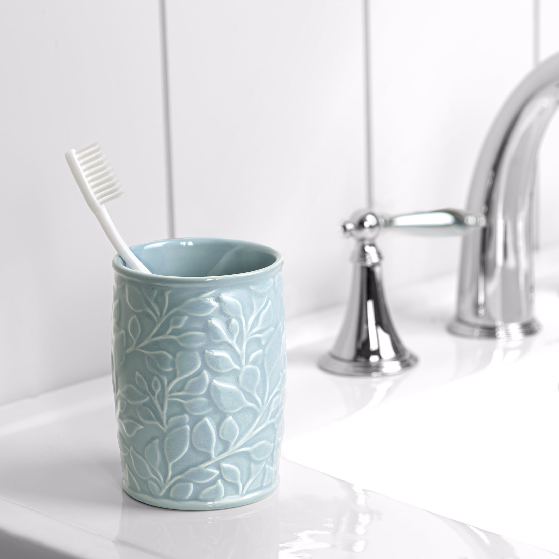 Mainstays Floral Ceramic Toothbrush Holder for Adults