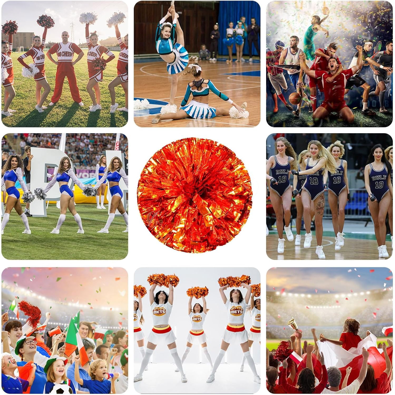 20 Pcs pom poms Cheer,pom poms Cheerleading with Finger Holes Metallic Foil Cheer Pom Pomsfor Dance, Matches (Black Red Silver)