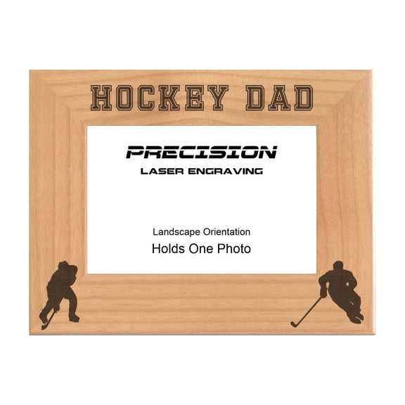PrecisionNC Engraving Sports Frames Hockey Dad Engraved Natural Wood Picture Frame 4x6 Landscape