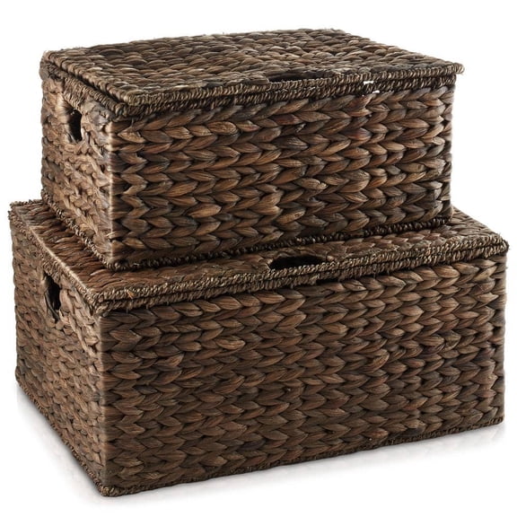 Brown Espresso 21.25 in. x 24.75 in. Wicker Hyacinth Decorative Baskets Storage Bins (Medium/Large)
