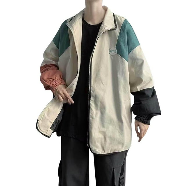Men Long Sleeve Autumn Winter Patchwork Top Blouse Coat With Pockets