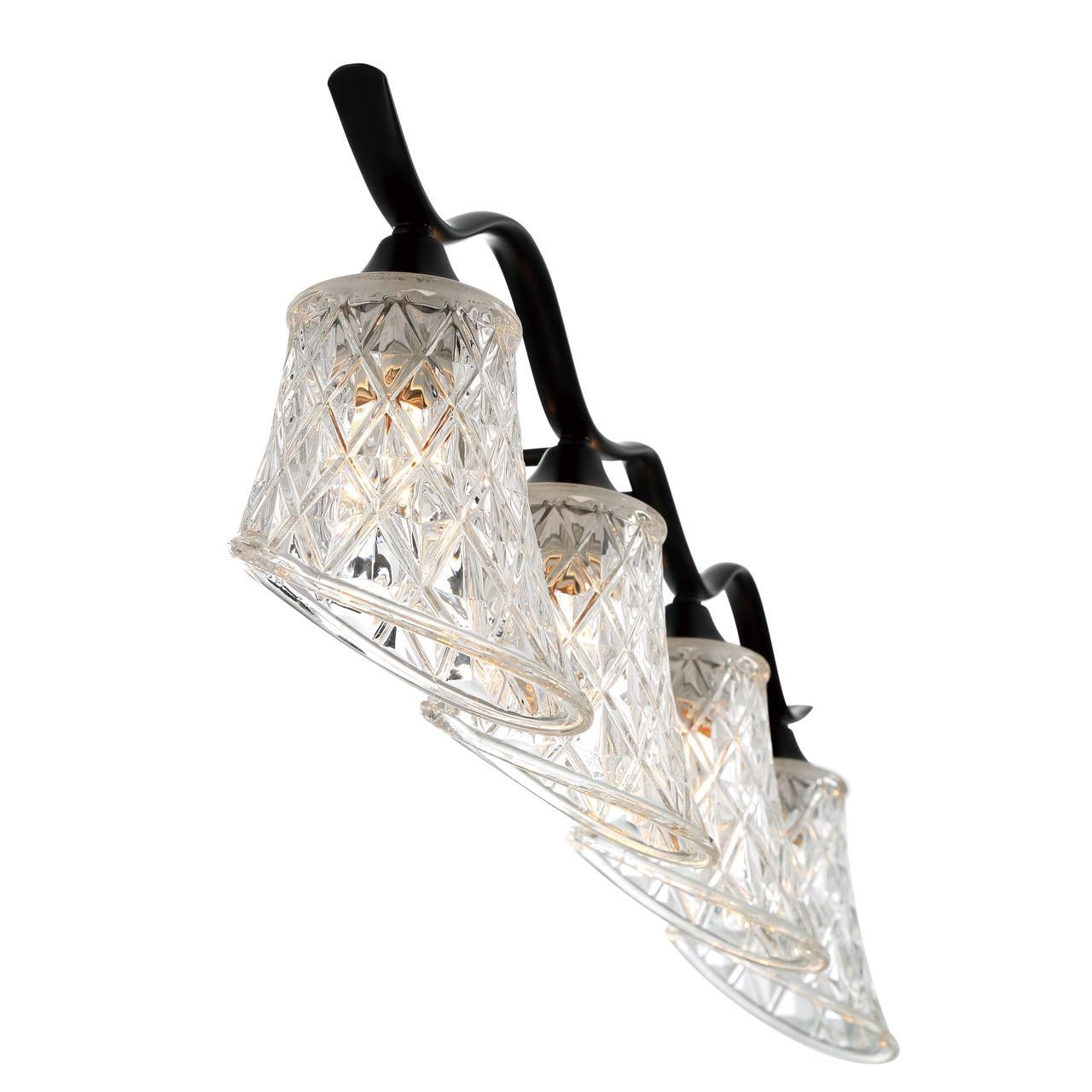 Vanity Art Elegant Cut Crystal Glass 4 Lights Dimmable Matte Black Wall Vanity Light for Mirror Hallway Living Room | Modern Wall Lighting with Clear Glass Shade Bathroom Light Fixtures W2004BK-R03