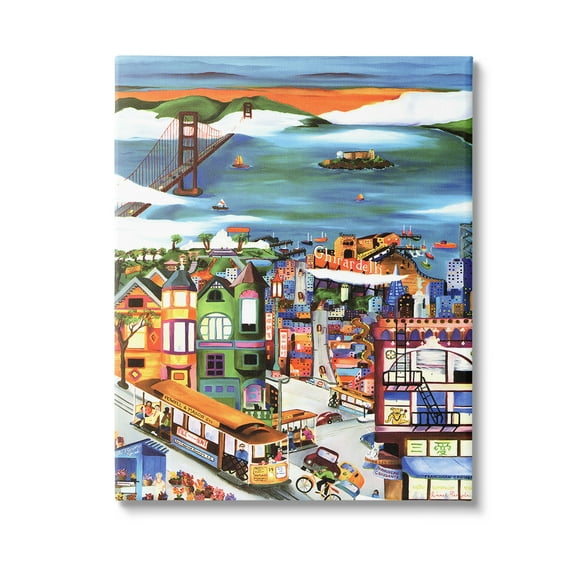 Stupell Industries Bustling Seaside Town Landscape Painting Gallery Wrapped Canvas Art Print Wall Art, 16 x 20