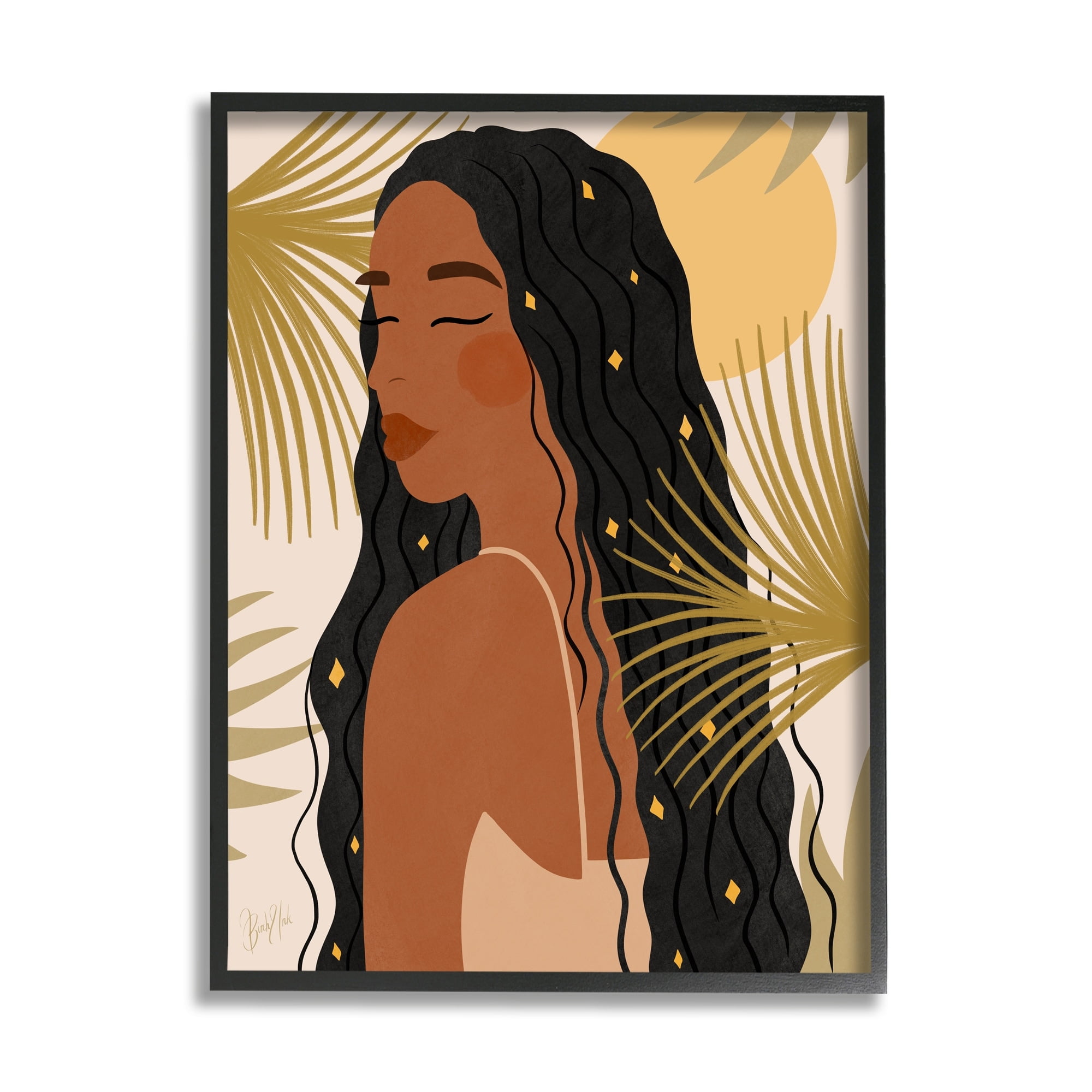 Stupell Industries Desert Plant Leaves Sunlit Starry Haired Woman Graphic Art White Framed Art Print Wall Art, Design by Birch&Ink