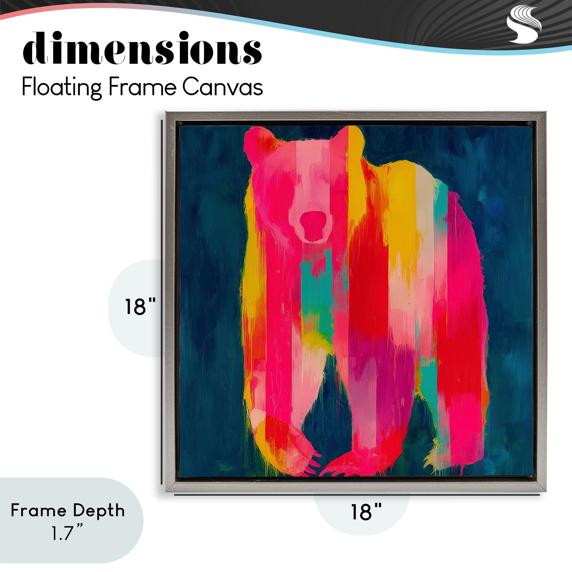 Stupell Industries Pink & Yellow Bear Standing Tall Gray Framed Floater Canvas Wall Art, design by Chromatic Storm Studio