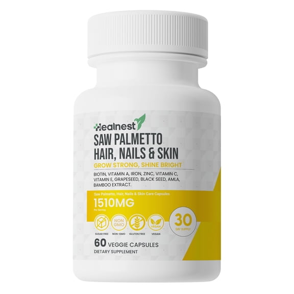 Hair, Nails & Skin Care with – Saw Palmetto, Biotin, Amla - 60 Non-GMO, Gluten Free, Veggie Capsules for Men and Women