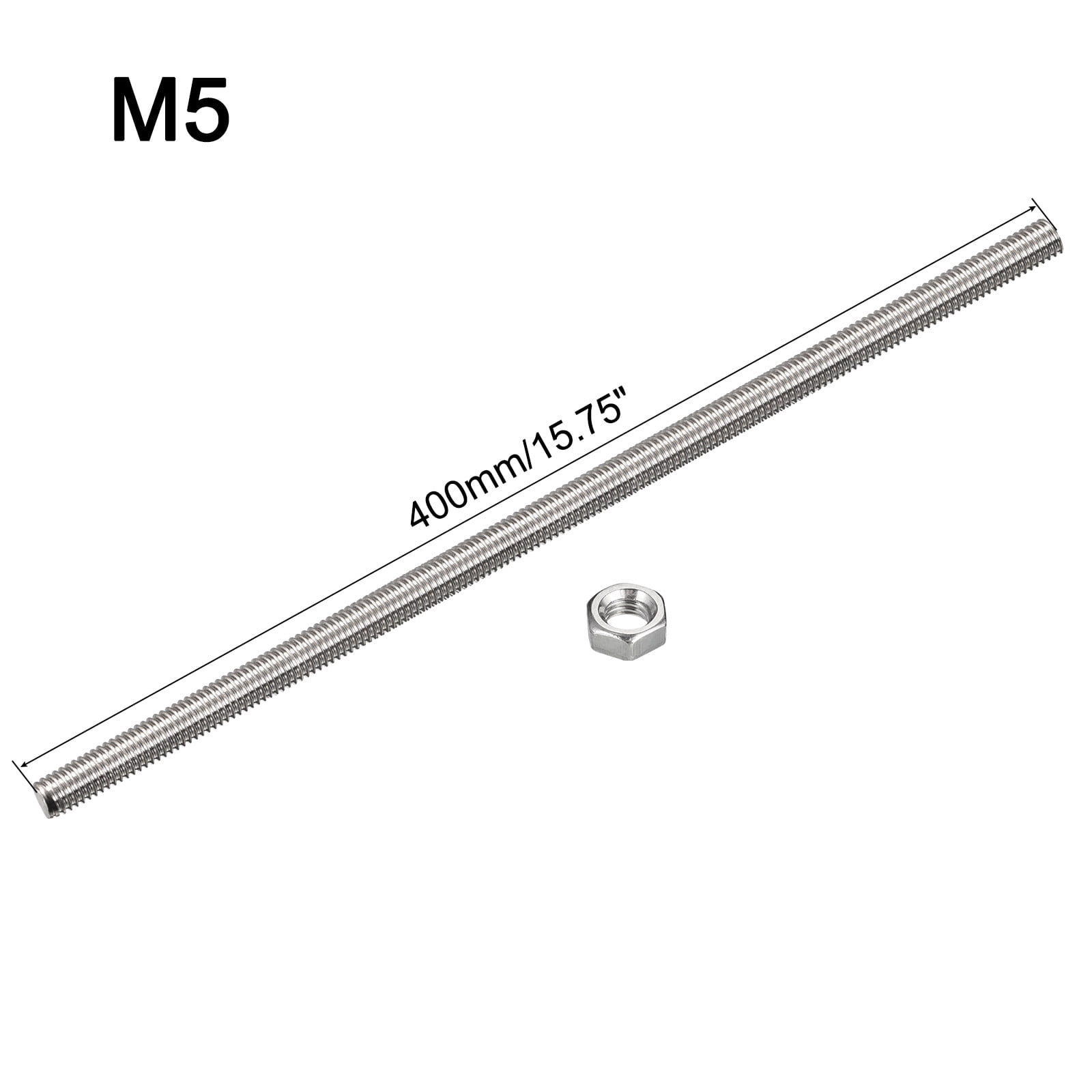Uxcell 12Pack M5 x 400mm Fully Threaded Rod w 12Pack Hex Nuts, 0.8mm Pitch 304 Stainless Steel Right Hand Threaded Rod