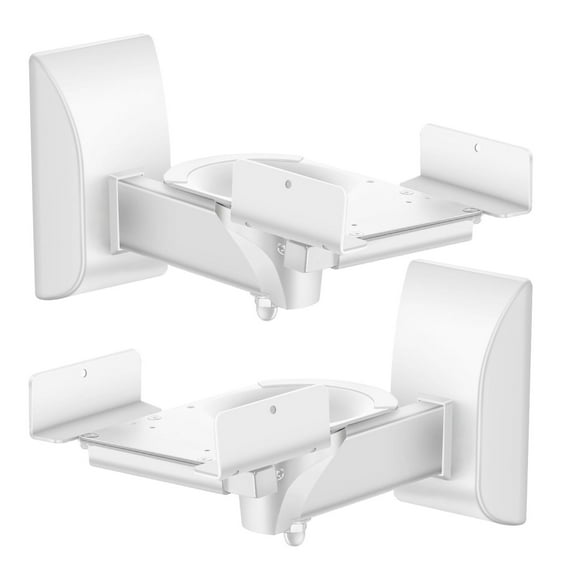 Bookshelf Speaker Wall Mount Brackets with Dual Side Clamping - Universal Surround Sound Speaker Mounting with Adjustable Swivel & Tilt Angle for Home & Studio, Support up to 55 lbs, 2 Pack, White